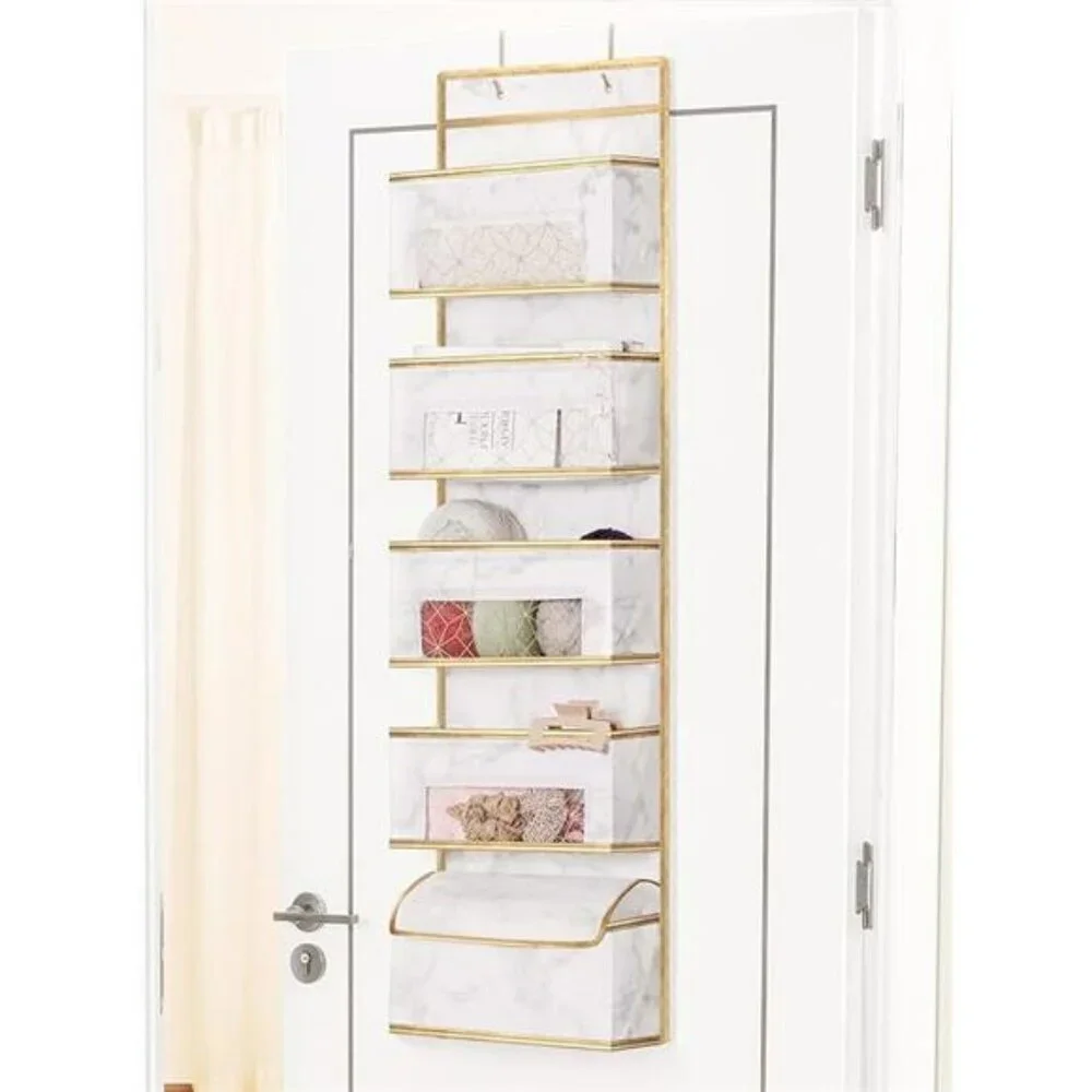 Over Door Hanging Organizer 5 Shelf Marble Closet Storage for Bathroom Nursery